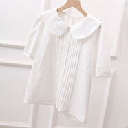夏季日系百搭娃娃領(lǐng)風(fēng)琴折白襯衫女上衣寬松文藝森女系大碼短袖棉 白色 L L