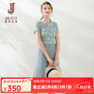 經(jīng)典故事（JANE STORY）經(jīng)典故事2025夏季新款氣質(zhì)知性百褶裙修身短袖雪紡拼接蕾絲連衣裙 K03 淺藍(lán)色 XL