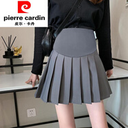 皮爾卡丹（pierre cardin）孕婦半身裙秋冬款托腹a字裙孕婦短裙百褶裙春秋季裙子孕婦裝冬裝 灰色-版有內襯【西裝面料】 L 110-128