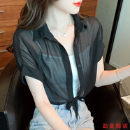 何健弓夏天夏季薄款外套搭配常規(guī)袖裙小薄外搭配裙子的罩衫女 黑色 S 均碼