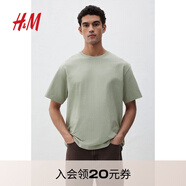 H&M男裝女裝T恤情侶裝重磅純棉寬松透氣圓領(lǐng)紅色短袖打底衫0608945 淺鼠尾草綠 2XL 180/124 oversize寬松版型