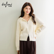 伊芙麗（eifini）蔣欣代言連帽休閑寬松系帶軟糯厚實(shí)毛針織衫外套冬季新款毛衣女 米白 L 115-130斤