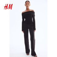 H&M女裝毛針織衫秋季優(yōu)雅修身露肩一字肩打底毛衣1237775 黑色 M 165/96