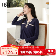 歐莎（OSA）白色長(zhǎng)袖V領(lǐng)輕薄針織衫女裝2025秋新款小香風(fēng)上衣內(nèi)搭女可外穿 寶藍(lán)色E M