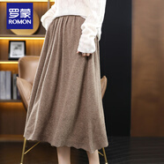羅蒙（ROMON）高端100%純羊毛針織半身裙冬季復古文藝重工花邊A字大裙擺百褶裙 駝色 M 【80-125斤】