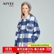 AIVEI【星空藍(lán)格】AIVEI欣賀艾薇2023秋新韓系慵懶風(fēng)寬松格子毛呢外套 藍(lán)白格 L