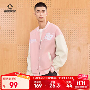 準(zhǔn)者棒球服外套男女春夏美式復(fù)古PU皮袖刺繡潮流百搭寬松運動夾克開衫 蓮粉 L (175)