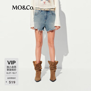 MO&Co.牛仔短褲夏做舊風(fēng)手工磨破潑墨精裁中低腰MBE2SOTT05 牛仔藍(lán)色 XS /XS