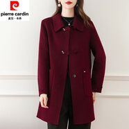 皮爾卡丹（pierre cardin）雙面羊絨大衣女中長(cháng)款小個(gè)子中年媽媽高端洋氣毛呢外套2025新秋冬 瑪莎紫 S 建議85-105斤