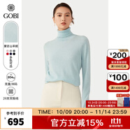 GOBI戈壁秋季高領(lǐng)雙翻領(lǐng)短款毛衣長袖女士打底針織衫 淺藍(lán)色1423 M