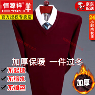 恒源祥2025秋冬新款羊毛衫男士保暖內(nèi)穿毛衣加厚半高領(lǐng)針織打底羊毛絨衫 酒紅-V/領(lǐng) 加厚 L 新l款品170建議120-135