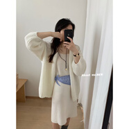 艾方鳥(niǎo)（AIFANGNIAO）馬海毛針織開(kāi)衫女秋冬粗棒針蝙蝠毛衣糖果色慵懶寬松疊穿混搭外套 米白色 均碼 寬松版