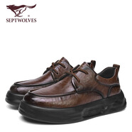 七匹狼（SEPTWOLVES）男鞋秋季復古軟面小皮鞋休閑正裝鞋男AB5253760035 深棕    38   
