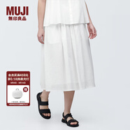 無印良品（MUJI）女式強(qiáng)捻抽褶裙長半身裙紗裙薄荷曼波風(fēng)純棉全棉裙子女裝半裙 白色 M 160/66A