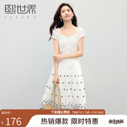熙世界波西米亞風(fēng)刺繡連衣裙2025夏日新款獨特超好看白色長(cháng)裙子 白底藍花 L