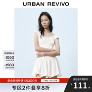 UR2025春季新款女裝撞色蕾絲飄帶U領(lǐng)無袖修身連衣裙UYY750014 米黃 (偏短) XS
