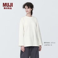 無(wú)印良品（MUJI）女式 粗棉線(xiàn)圓領(lǐng)長(cháng)袖T恤 上衣打底衫女款內搭 純棉秋季休閑女裝 白色 4S XL  (165/92A)