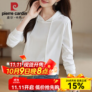 皮爾卡丹（pierre cardin）長(zhǎng)袖連帽t恤女2025春秋新款內(nèi)搭上衣純棉帶帽休閑百搭寬松打底衫 2024白色2025 S 建議95斤內(nèi)