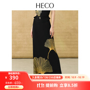 HECO【銀杏臨】新中式國風(fēng)莫代爾氣質(zhì)半身裙2025夏重工銀杏長(zhǎng)款半裙 黑金色（半身裙） L