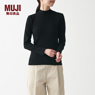 無(wú)印良品 MUJI 女式 彈力羅紋編織 半高領(lǐng)長(cháng)袖T恤 BBM02A1A 打底衫 黑色 M