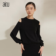 皚如air.u皚如 別序 23冬新款露肩毛織上衣大方鏤空圓領(lǐng)慵懶風(fēng)毛衣 黑色 74 3/S