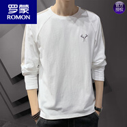 羅蒙（ROMON）男士長(zhǎng)袖t恤棉春秋季新款打底衫潮流寬松百搭圓領(lǐng)衛(wèi)衣休閑上衣 DS692白色 M (約90-110斤可穿)