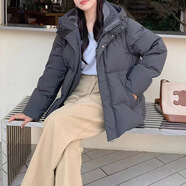 南極人（Nanjiren）羽絨服女短款2025年新款冬季加厚寬松連帽小個(gè)子時(shí)尚甜美學(xué)生外套 石墨灰 M (建議110-130斤)