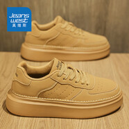 真維斯（Jeanswest）鞋子男鞋春夏季潮板鞋男厚底增高休閑鞋男士百搭小白鞋 卡其色 41