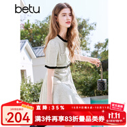 百圖betu女裝2025夏季新款連衣裙法式小香風拼色贈送腰帶裙子2503D06 米白 L