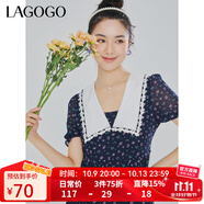 LAGOGO拉谷谷夏季新款甜美娃娃領泡泡袖雪紡連衣裙女 混色(Y0) XL 170/42