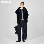 KEIGAN/強推B入 溫暖加絨新疆棉直筒&松緊腰八分弧形暖寶寶牛仔褲 經(jīng)典原牛藍(八分奶奶褲)溫暖 加絨 XS 32