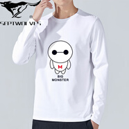 七匹狼狼隱2025春季韓版男裝長(cháng)袖圓領(lǐng)寬松t恤純棉打底衫男士白色秋衣上衣服 長(cháng)袖/卡通人白色 M