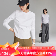 雲(yún)上生活【春日面膜t】解構(gòu)顯瘦短款多色圓領(lǐng)打底衫T恤上衣2025秋T9130X 星白色-32支法式棉氨螺紋 S （建議85-100斤左右）