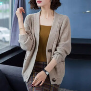 浣伊粗棒針毛衣外套女士春秋粗毛線(xiàn)針織開(kāi)衫女寬松外搭2025寬松加厚外 淺駝 S 建議80-95斤
