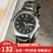 卡西歐（CASIO） 卡西歐(CASIO)男表休閑簡約石英皮帶手表學(xué)生腕表商務(wù)送男友禮物 黑盤黑帶皮帶MTP-V006L-1B