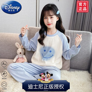 迪士尼（Disney）兒童睡衣春秋舒絨棉2024新款大女童家居服秋天小孩空調(diào)房長(zhǎng)袖套裝 藍(lán)色 23106舒絨棉漸變笑臉款 170 cm 建議身高165cm左右