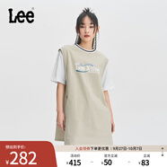 Lee舒適牡蠣白女假兩件籃球式印花短袖連衣裙休閑LWT0082474DR 牡蠣白 L