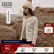 Teenie Weenie小熊女秋季挑孔蕾絲肌理氣質(zhì)時髦荷葉邊毛衣針織開衫 燕麥色 M (165)