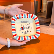 史努比（SNOOPY）條紋2025年新款陶瓷碗筷餐具飯碗碟子菜盤(pán)二人食套裝禮盒裝 史努比8英寸方形盤(pán)-藍色