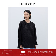 納薇（naivee）新款東方簡奢風(fēng)新中式斜襟圓領(lǐng)寬松提花高級感落肩垂感襯衫上衣女 黑色 L