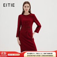 愛特愛（EITIE）高級感圓領釘珠刺繡魚尾羊毛呢禮服連衣裙冬季新款7277902 酒莊紅60 S 155