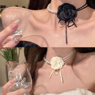 淡緋山茶花仿珍珠超仙短款項鏈女奢華頸鏈畢業(yè)季高級小香風(fēng)黑玫瑰 大小珍珠山茶花項鏈（黑色+白色）2件