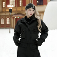 KEEP MONEY新款紅色中國結滑雪服套裝加絨防水抗風(fēng)女款小眾單雙板雪衣背帶褲 黑色中國結滑雪服短款上衣 M