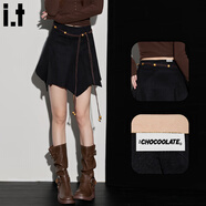 :CHOCOOLATE  it女裝秋冬裙子不規則百搭麂皮絨半身裙個(gè)性a字高腰顯瘦短裙女 黑色 L
