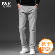 班尼路S&K系列純棉休閑褲男士秋季新款寬松直筒加絨加厚男褲長(cháng)褲子男款 6602淺灰常規 28