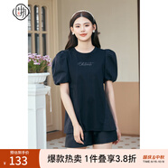 固執(zhí)（OBSTINATE）【特價(jià)】夏季新款學(xué)院風(fēng)圓領(lǐng)拼接泡泡袖t恤女裝上衣00032TX08216 黑色 S 160/80A
