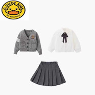 G.duck女生春秋季學(xué)院風(fēng)Jk校服套裝兒童裙春秋季兒童裙小女孩外出服裝 深灰色 毛衣 均碼 cm