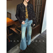 三吉黑花【華彩】新中式滿(mǎn)鉆扎花牛仔褲子闊腿微喇叭褲2025新款潮 淺藍(常規) M