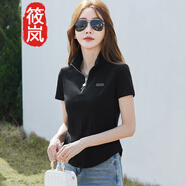 筱嵐歐貨短袖t恤女士夏季2024新款拉鏈半高領(lǐng)半袖修身小個(gè)子短款上衣 暗夜黑 M