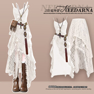 小紅書爆款內(nèi)蒙古草原旅游穿搭波西米亞白色連衣裙子2025夏季海邊 白色吊帶裙+蕾絲裙子[不含配飾] S 均碼